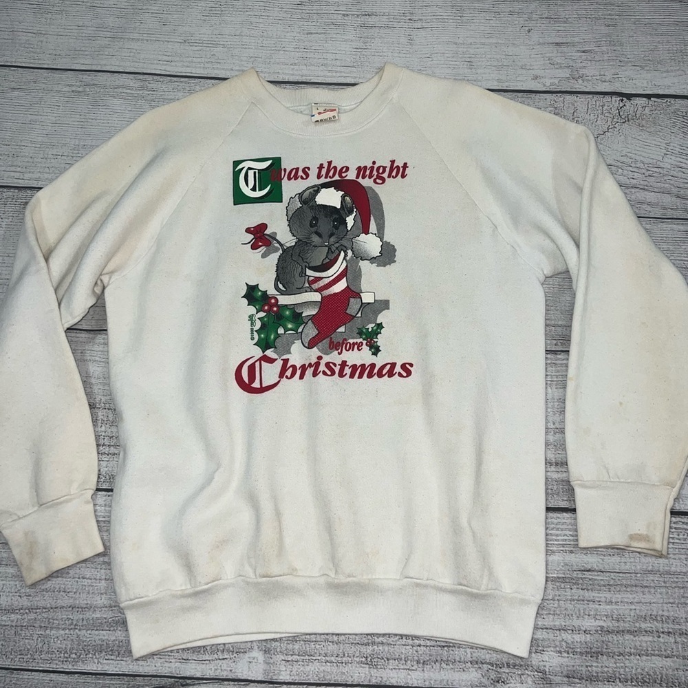 Vintage 90s Fruit of the Loom Thrashed Christmas Crewneck Sweatshirt USA Made